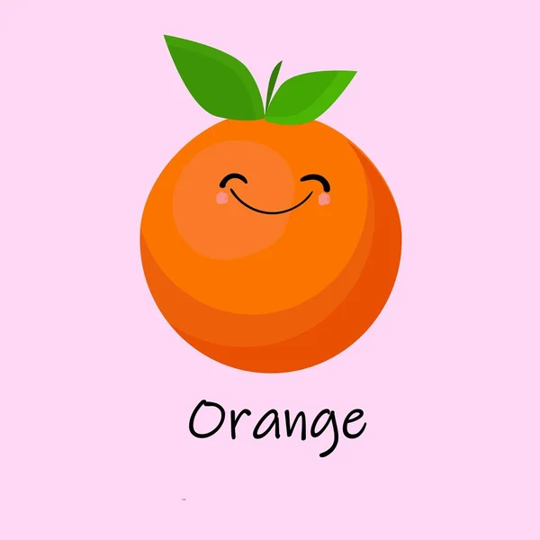 Orange söt frukt tecknad karaktär isolerad på rosa vektor bakgrund. Rolig positiv och vänlig orange Face uttryckssymbol. Happy Smile Cartoon Face Food, rolig frukt maskot. — Stock vektor