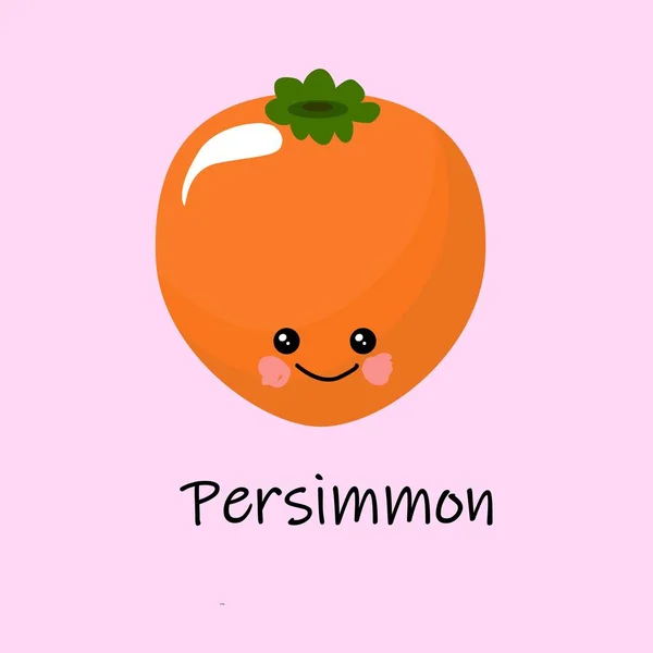 Söt Persimmon karaktär. Mogen apelsin Persimmon frukt isolerad på en rosa bakgrund. Närbild på färsk Kaki på marinblå. Kaki-set — Stock vektor