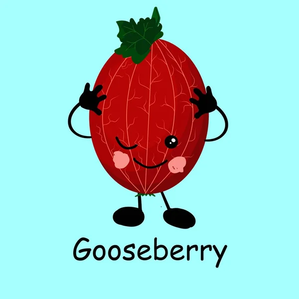 Gooseberry mignon caractère kawaii avec des bras. Baies rouges aux yeux — Image vectorielle