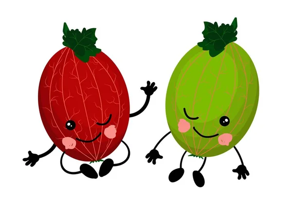 Mignon personnage kawaii. Rouge groseille et vert. Des baies tropicales. Cartes pour enfants pour apprendre. Aliments sains . — Image vectorielle