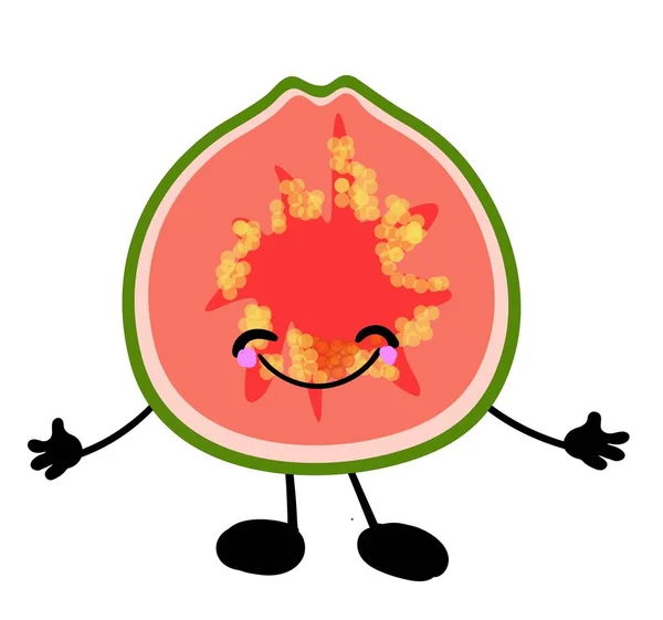 Guava su sfondo rosa. Carino bel carattere di frutta . — Vettoriale Stock