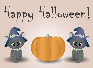 Vektör Cadılar Bayramı tatil poster gerçekçi cadı ile mutlu halloween yazıt ile şapka, süpürge izole arka plan üzerinde işaret etti. Sonbahar geleneksel ya parani ya canini korkunç olay, korkutucu ve sihirli tasarım.