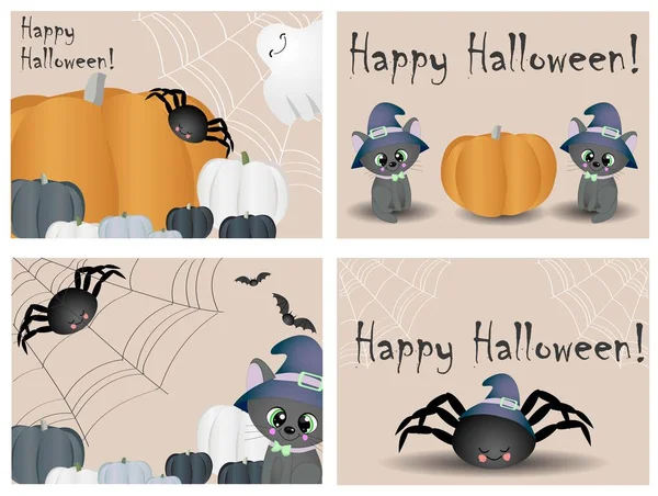 Truco o trato con bruja linda y gato negro. Personaje de dibujos animados de calabaza Halloween — Archivo Imágenes Vectoriales