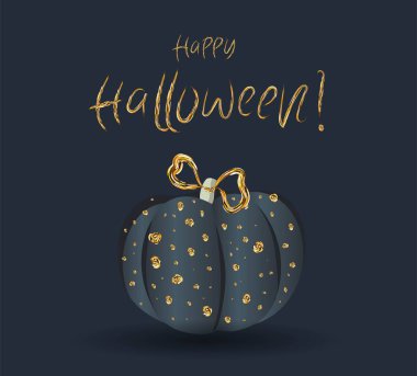 Şenlikli şık zarif kartpostal. Güzel Cadılar Bayramı. Koyu bir arka plan üzerinde Altın kabak