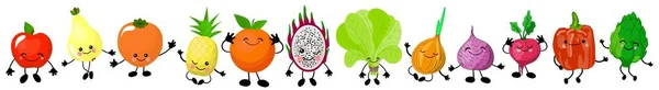 Симпатичные символы овощи и фрукты с лиу, глаза и руки. Здоровое питание . — стоковый вектор