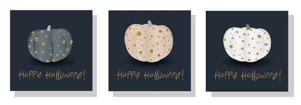 Halloween card set. Golden pumpkins on a dark background.. — Stock Vector