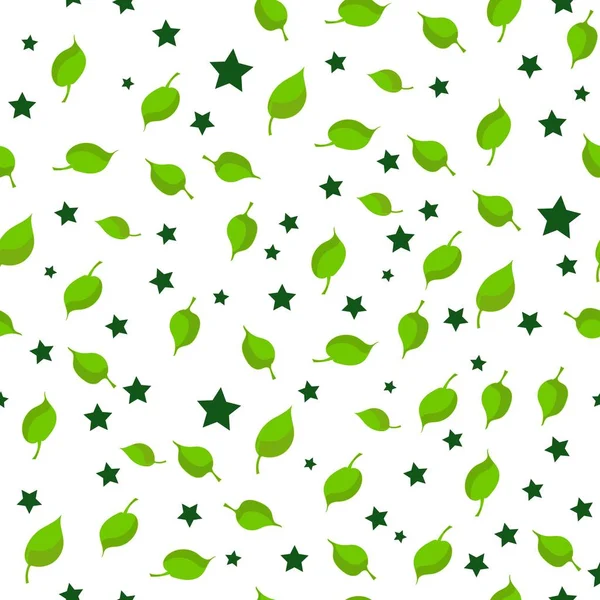 Бесшовный узор для поздравительных открыток ко Всемирному вегетарианскому дню и Вегану. Листья и звезды на белом фоне .. — стоковый вектор