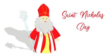 Aziz Nicolas günü. 6 Aralık ve 19 Aralık. Beyaz arka planda Sinterklaas..