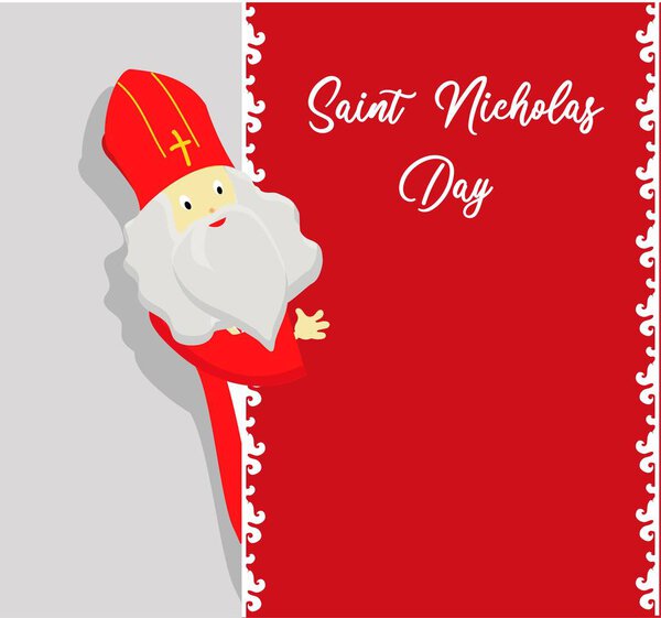 St. Nicolas day. Greeting card for the sinterclass. Holiday gifts in a red bag..
