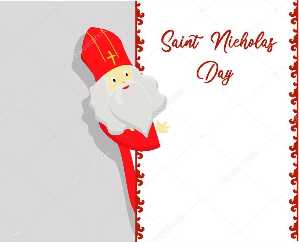 St. Nicolas day. Greeting card for the sinterclass. Holiday gifts in a red bag..