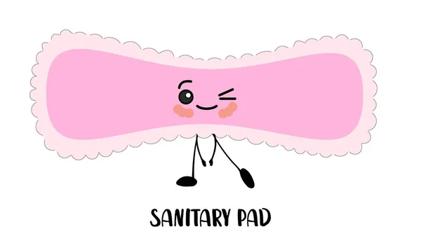 Egészségügyi betét a menstruációhoz. Lányoknak való karakter. Fehér háttér. Cuki illusztráció. — Stock Vector