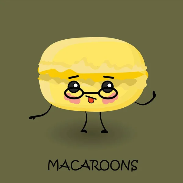 Makaroon-Charakter mit Gesicht und Lächeln. kawaii Süßigkeiten und Desserts. — Stockvektor