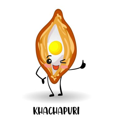 Khachapuri. character on a white background isolated. Georgian cuisine. Egg and Cheese Bread.