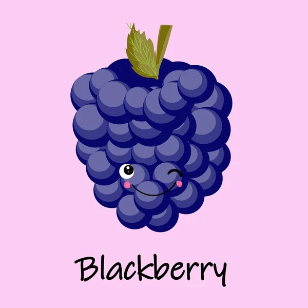 Niedlichen und lustigen Charakter in einem Comic-Stil Blackberry wild lächelnd, Cartoon-Vektor-Illustration, isolierte Blackberry, Charakter aus Brombeeren, das Maskottchen ist stolz lächelnd, posiert. — Stockvektor