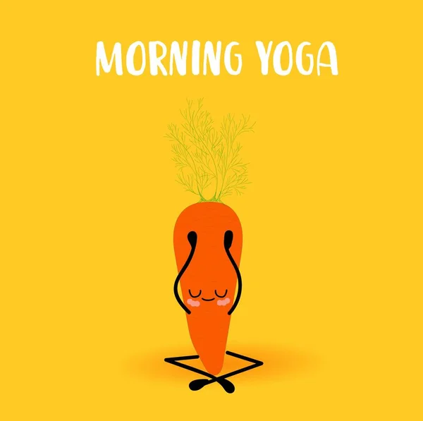 Yoga groenten. Een gezonde levensstijl. Sport en vegetarisme. Wortelkarakters. Yoga Pose. Assans. — Stockvector