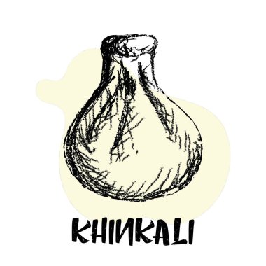 Khinkali. Gürcistan mutfağı. Khinkalnoy 'un logosu. Hamur köftesi. Kalem çizimi.