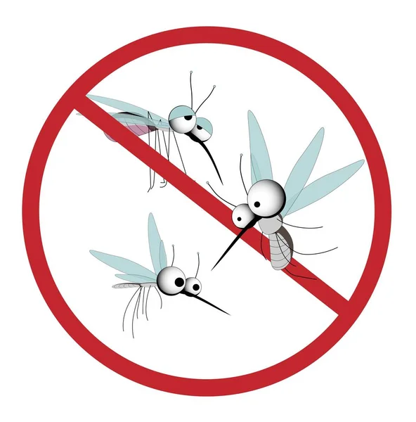 Funny Mosquito Prohibition Sign Stop Insects Vector Character Wings — Stock Vector