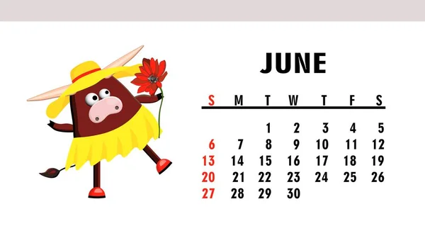 Lindo Calendario Infantil 2021 Año Del Toro Divertido Personaje Toro — Archivo Imágenes Vectoriales