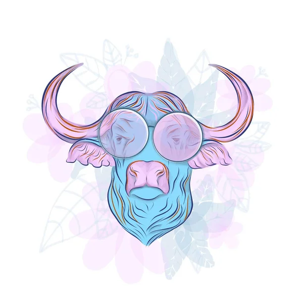 Logotipo Bull Cabeça Boi Desenho Mão Ilustração Moda Para Impressão — Vetor de Stock