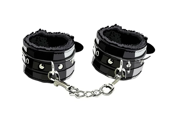 Seks oyunları için kelepçe. Deri kelepçeler beyaz arka planda izole edilmiş. Vektör çizimi. Fetişist. Bdsm aksesuarı