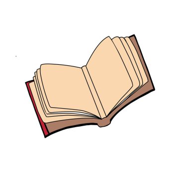 Açık kitap. Bilgi ve öğrenmenin sembolü. Eski bir kitap. Sarı sayfalar. Vektör illüstrasyonu beyazda izole edildi.