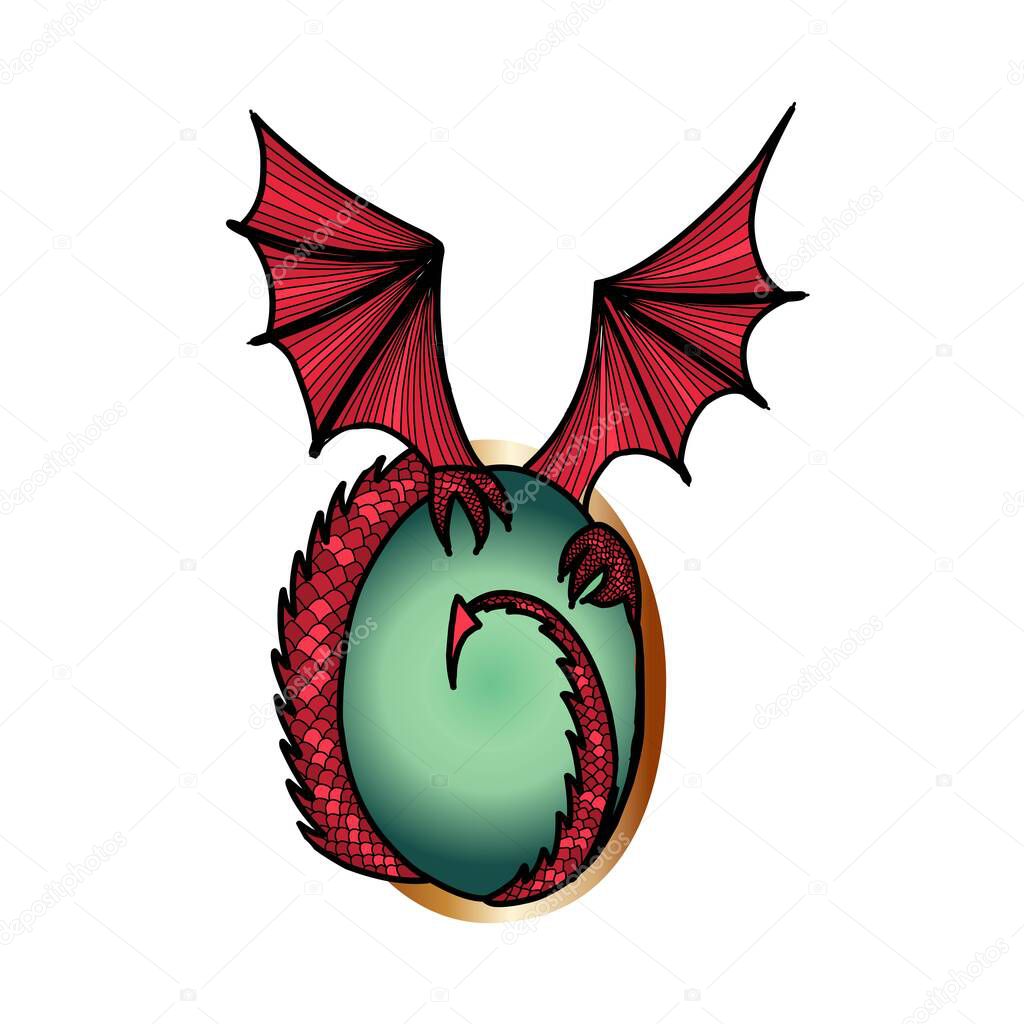 Abstract dragon sign on white background. Gem and dragon wings. Decorations