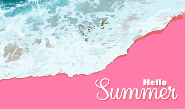 Summer sale banner background mockup. illustration template. Horizontal banner. Hello summer. Pink sand. Beach top view. Sea waves and foam.