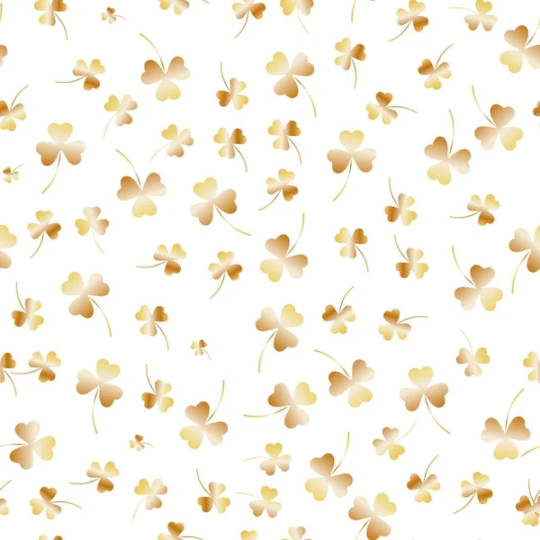 Бесшовный Рисунок Дня Святого Патрика Золотой Клевер Листья Белом Фоне — стоковое фото