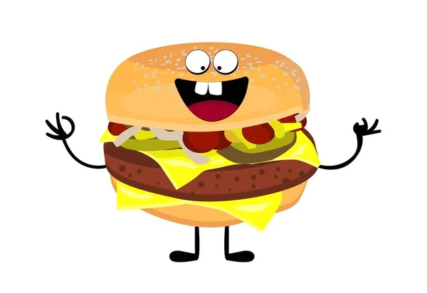 Personagem Hambúrguer Brinde Duplo Ilustração Fast Food — Fotografia de Stock