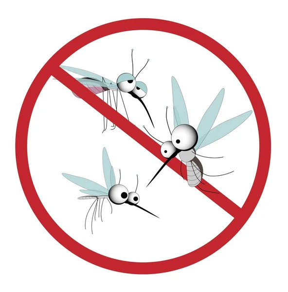 Sinal Engraçado Proibição Mosquitos Pare Insetos Personagem Com Asas — Fotografia de Stock