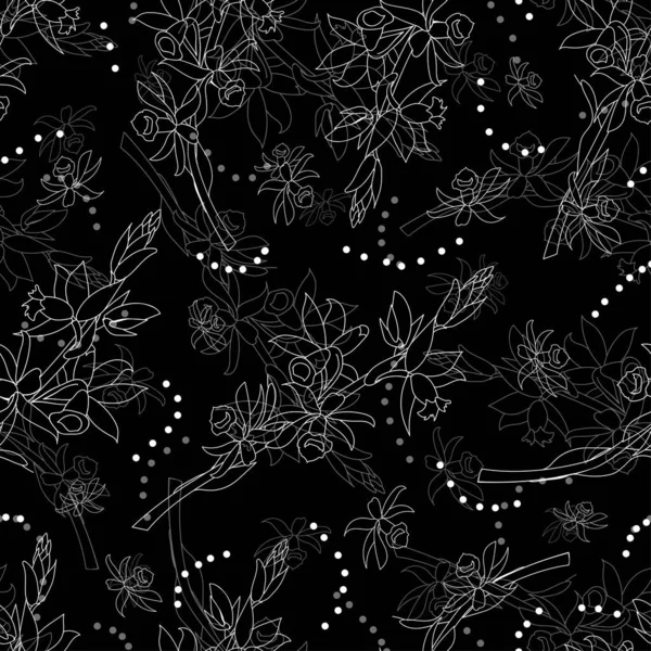 Vintage Pattern White Flowers Black Background Lace — Stock Photo, Image