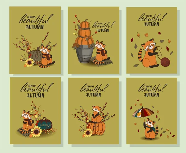 Tarjeta Felicitación Del Día Acción Gracias Hola Autumn Conjunto Carteles — Archivo Imágenes Vectoriales