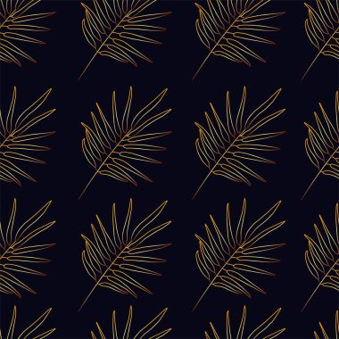 Tropikal PALM vektörü ardında kusursuz desenli siyah arkaplan bırakır. Egzotik duvar kağıdı. Modern moda baskı. Altın yapraklar.