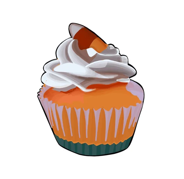 Векторная Иллюстрация Кекса Orange Fruit Cupcake Isolated White Background Осеннее — стоковый вектор