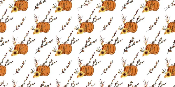Jesienny Bezszwowy Wzór Dyniami Święto Dziękczynienia Ilustracja — Wektor stockowy