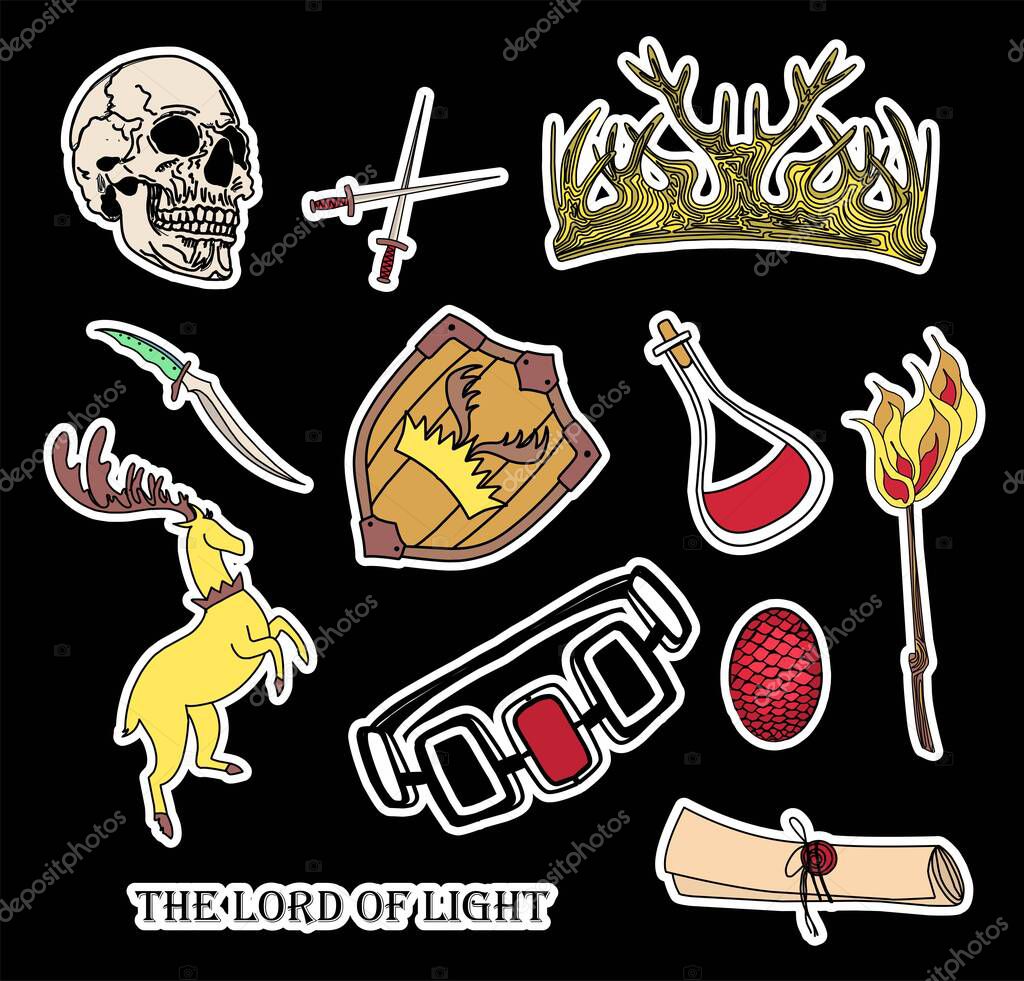 Symbols of the seven kingdoms. Magic stickers.