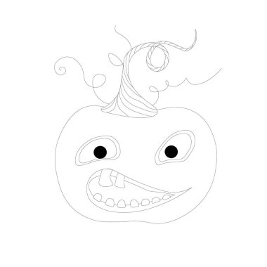 Cadılar Bayramı boyama kitabı. Beyaz arka planda komik bir balkabağı. Çocuk boyası