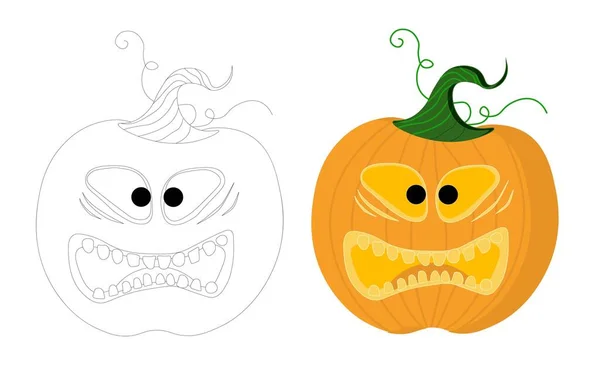 Раскраска Хэллоуина Забавная Тыква Белом Фоне Детская Раскраска — стоковый вектор