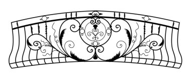 SKETCH of forged metal elements with antique ornaments. Artistic forging belongs to the category of handwork. set of decorative curl borders on white background. BALCONY. clipart