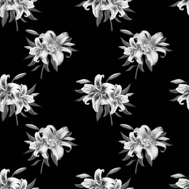 siyah ve beyaz zambaklar sorunsuz arka plan deseni