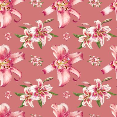 pembe zambaklar dikişsiz arka plan deseni