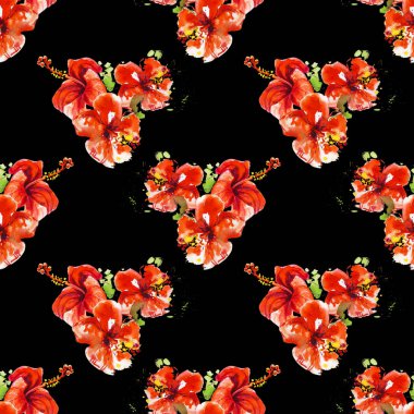 Hibiscus çiçekler dikişsiz desen duvar kağıdı