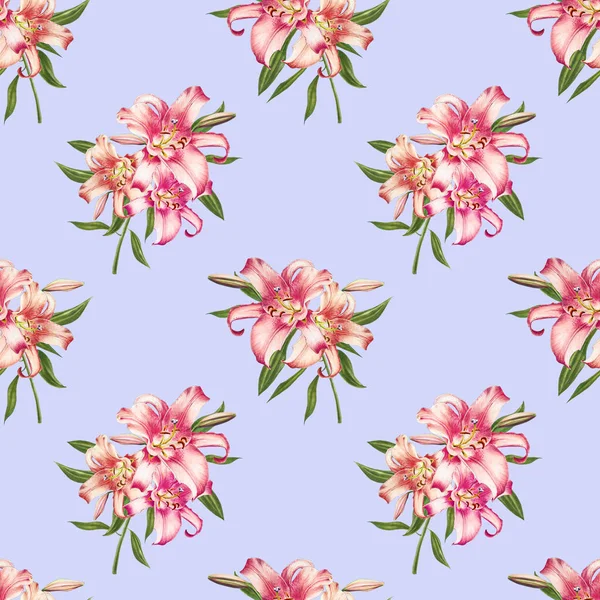 Pink Lilies Seamless Background Pattern — Stock Photo, Image