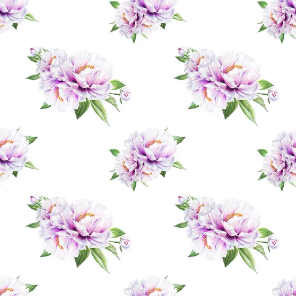 Weiße Pfingstrose Blumen Nahtlose Hintergrund Illustration — Stockfoto