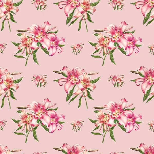 Pink Lilies Seamless Background Pattern — Stock Photo, Image