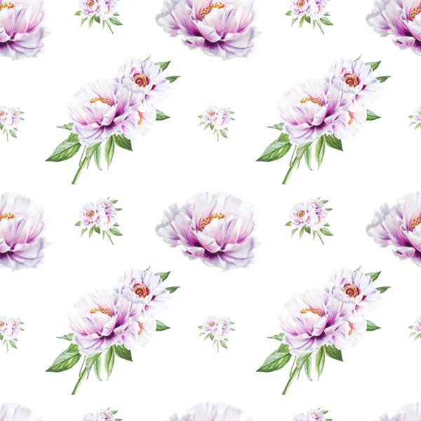 White Peony Flowers Seamless Background Illustration — Stock Photo, Image