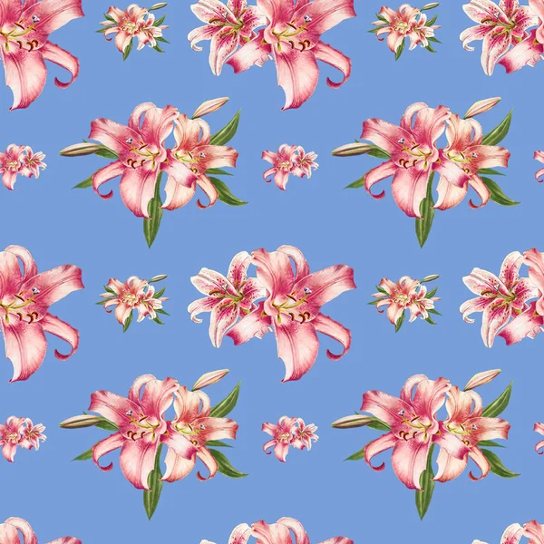 Pink Lilies Seamless Background Pattern — Stock Photo, Image