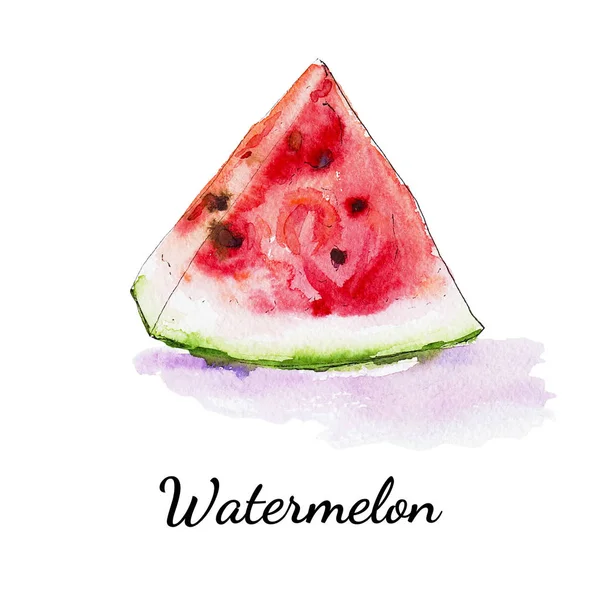 Watermeloen Slice Aquarel Illustratie Wit — Stockfoto