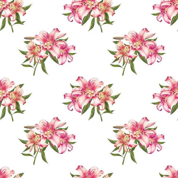 Pink Lilies Seamless Background Pattern — Stock Photo, Image