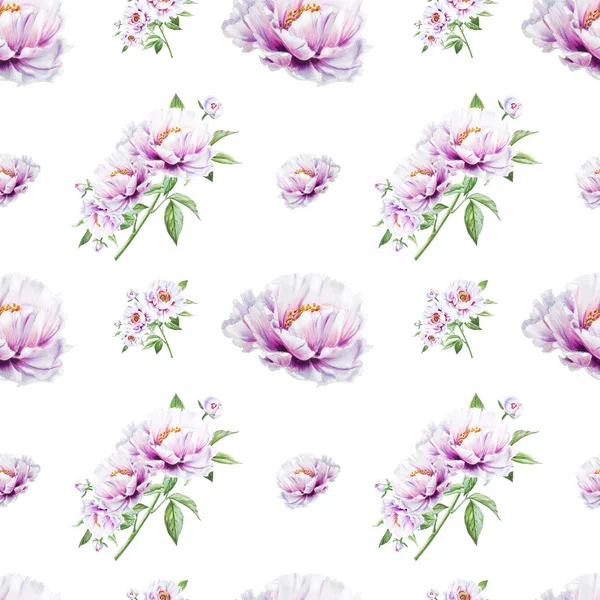 White Peony Flowers Seamless Background Illustration — Stock Photo, Image